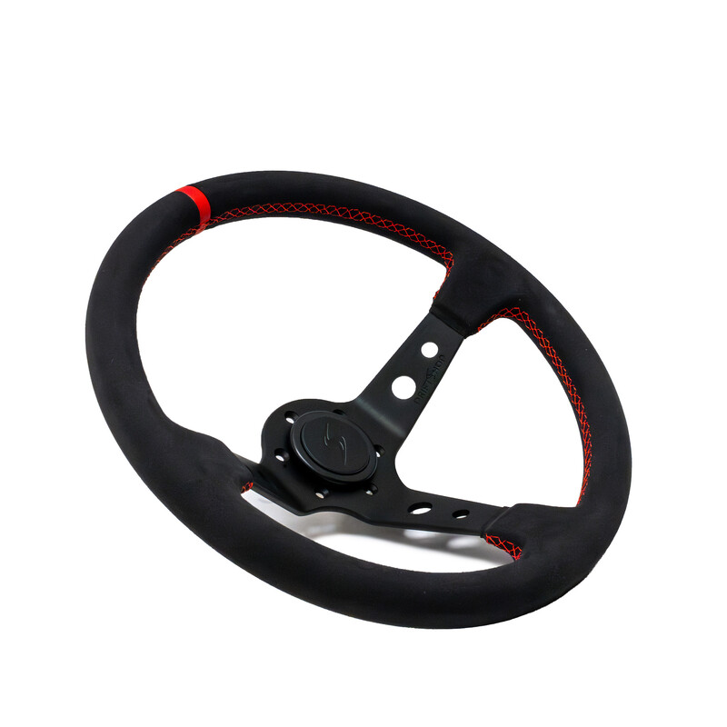 DriftShop Premium Steering Wheel (90 mm Dish), Alcantara, Black Spokes